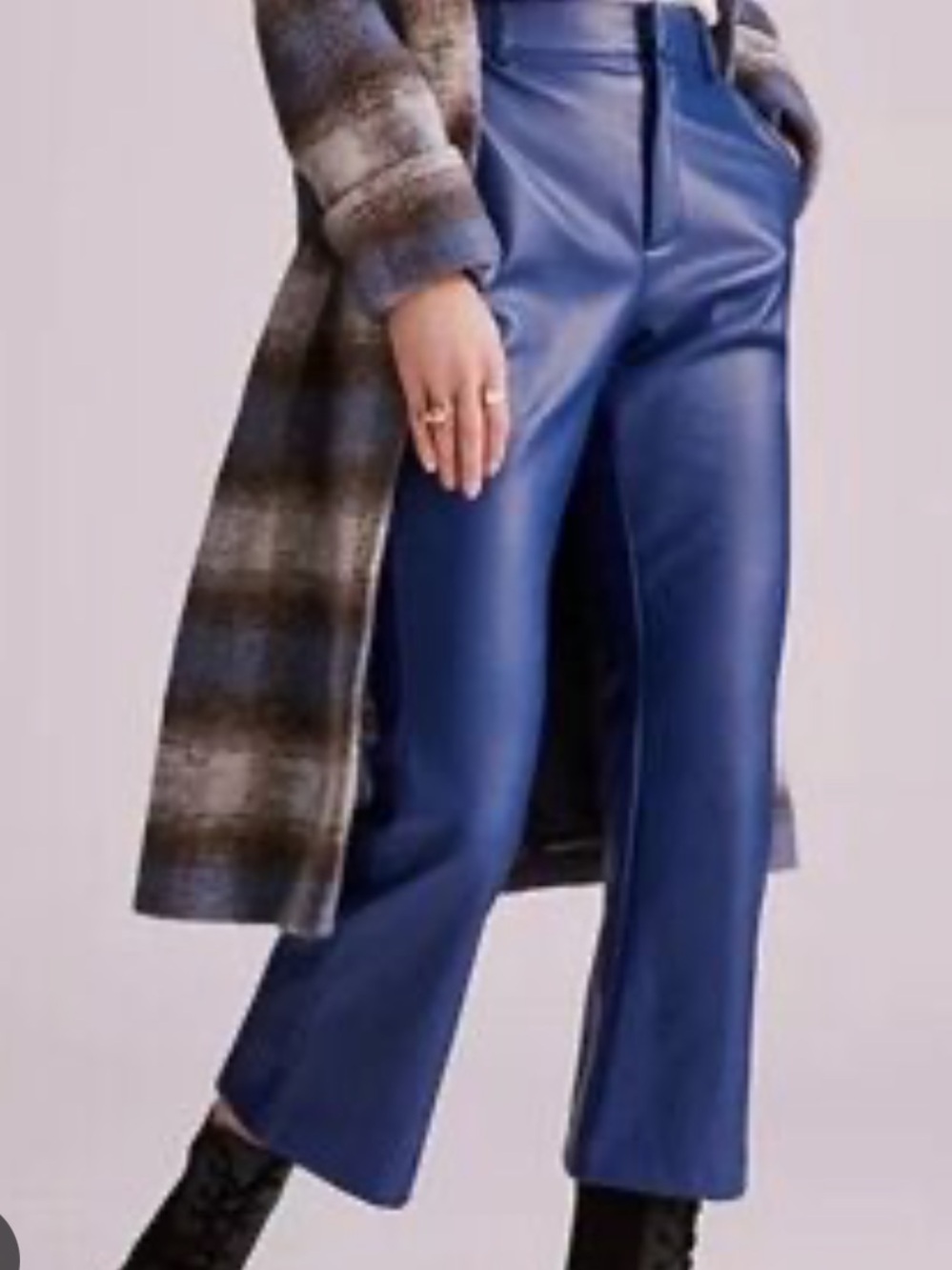 Avec Les Filles High-Rise Royal Blue Kick Crop Faux Leather Pants S